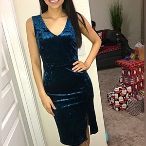 Teal Blue Velvet Bodycon Midi Dress Lulus